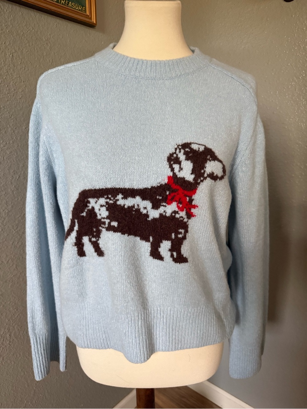 Abercrombie & Fitch Light Blue Crewneck Sweater with Dachshund Motif